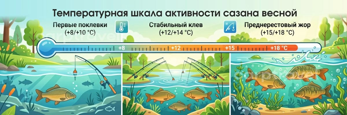 Температура воды — главный триггер весеннего клёва сазана