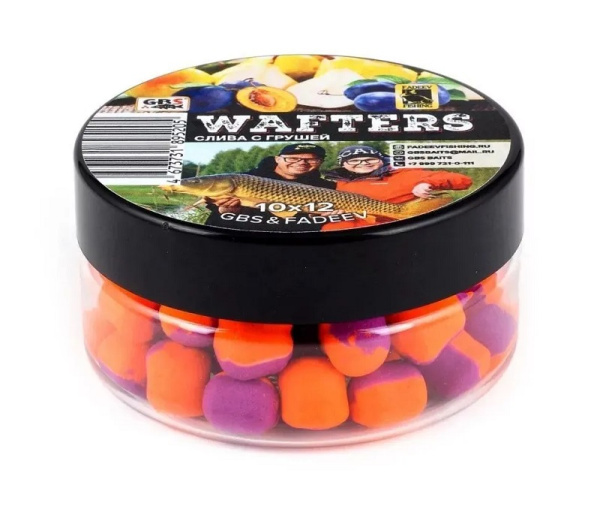 Бойлы нейтральные GBS&Fadeev wafters  Banana, Pineapple 10x12мм  50 г (Слива Груша+Ликвид)